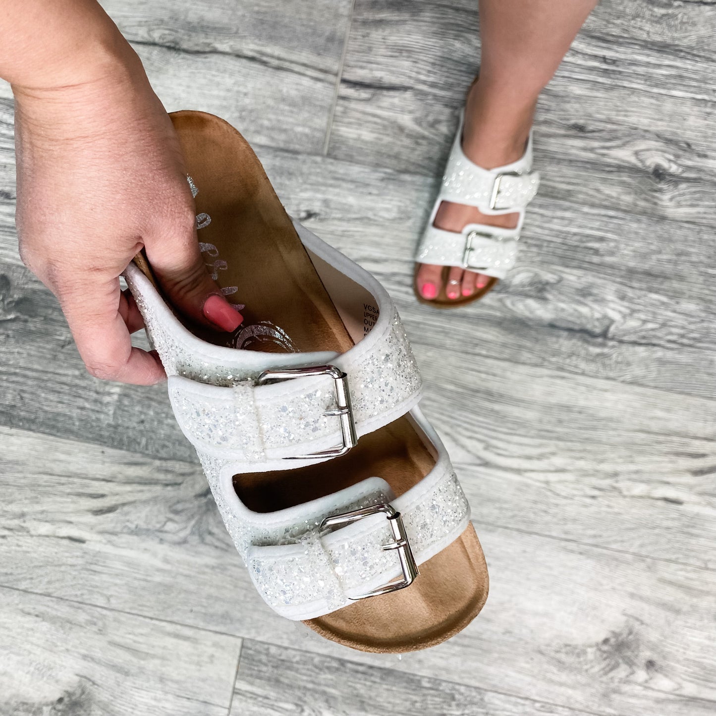 "Paula" Sandal By Very G (Sparkle White)