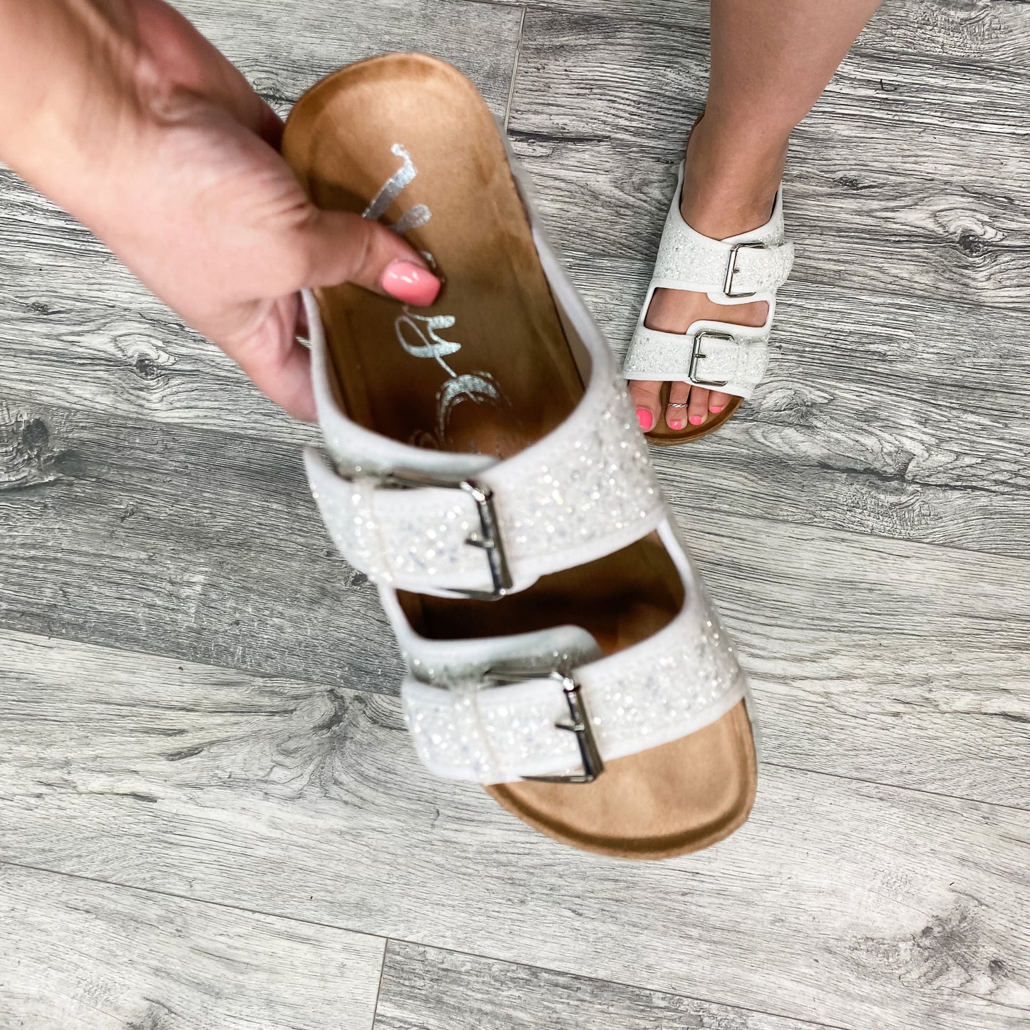 "Paula" Sandal By Very G (Sparkle White)