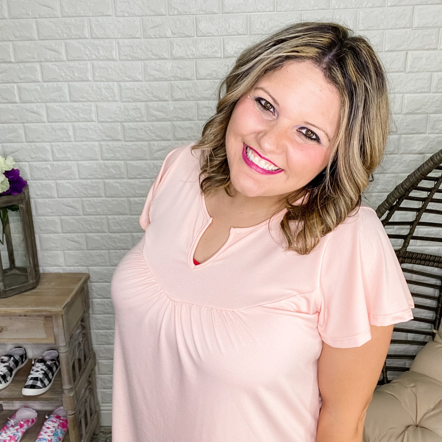 "Peaceful Peach" Cap Sleeve Split Neck
