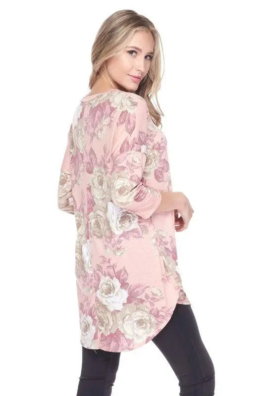 "Peaches & Cream" 3/4 Sleeve Floral Tunic/Top