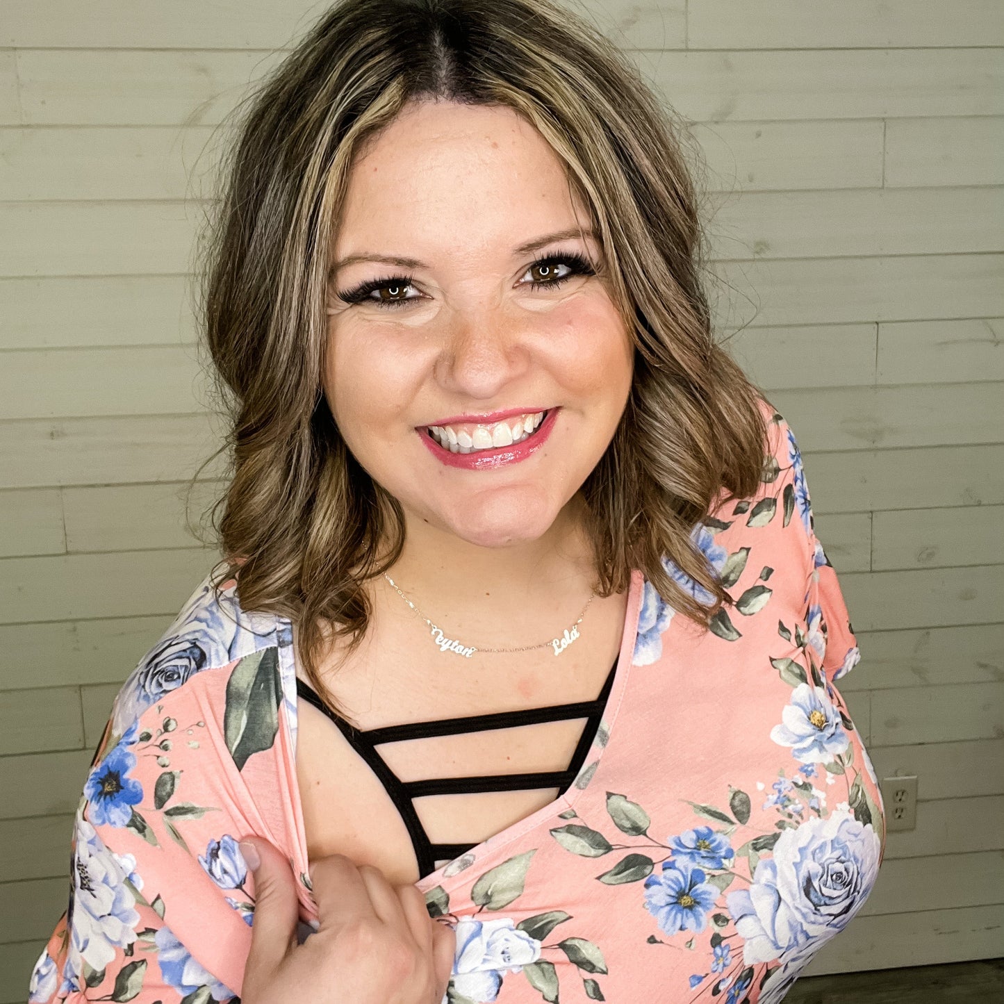"Peachy Keen Jelly Bean" Floral Ruffle Short Sleeve V Neck
