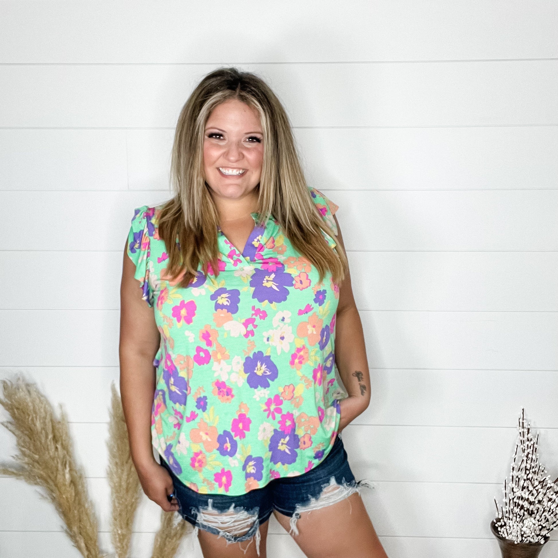 "Pears" Ruffle Cap Sleeve Lizzy