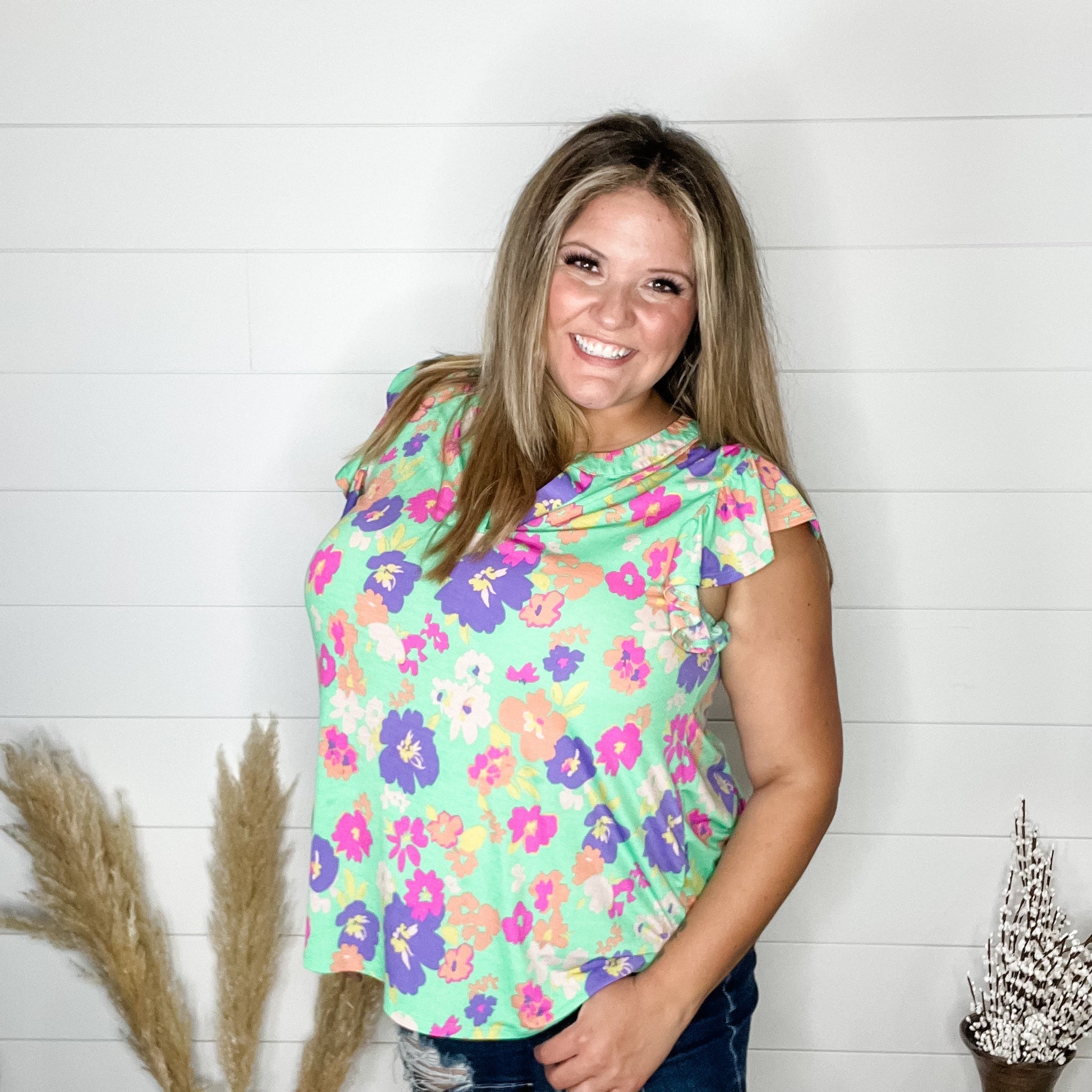 "Pears" Ruffle Cap Sleeve Lizzy