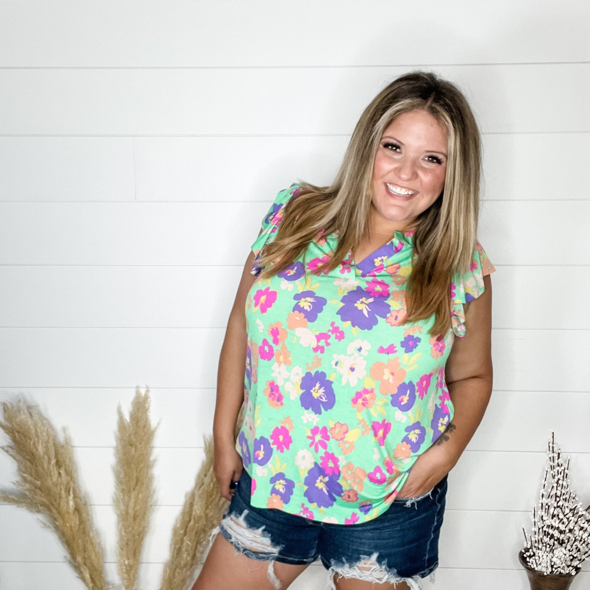 "Pears" Ruffle Cap Sleeve Lizzy