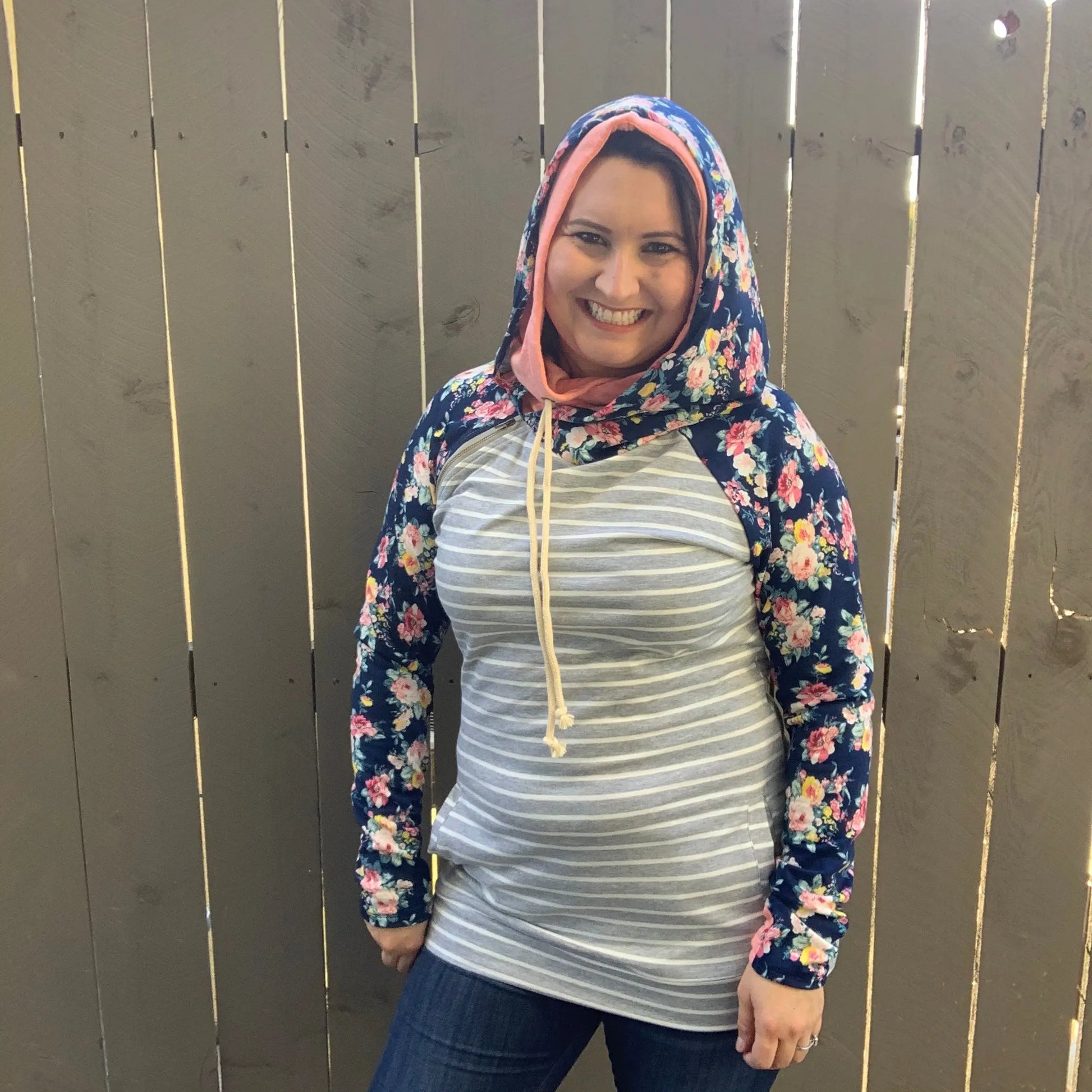 "Peeking Peach" Double Hooded SIde Zip Hoodie