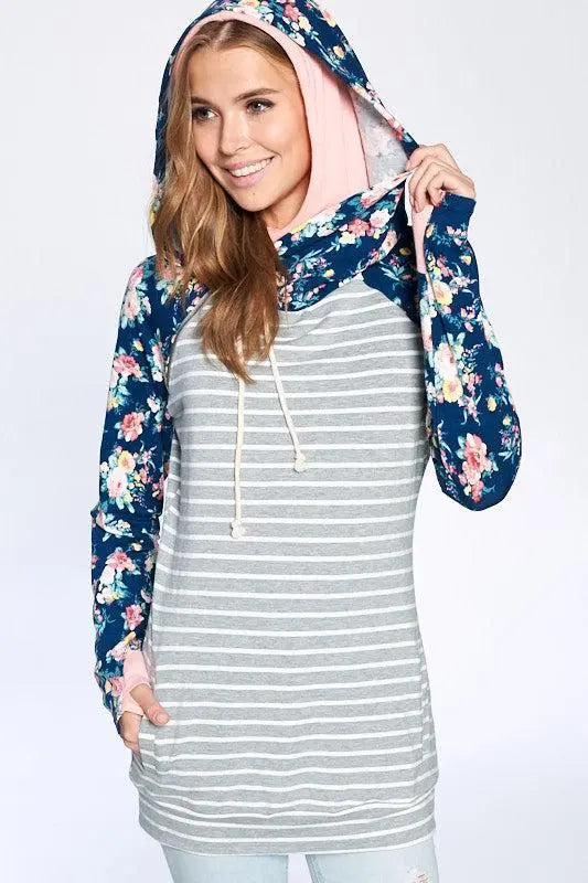 "Peeking Peach" Double Hooded SIde Zip Hoodie