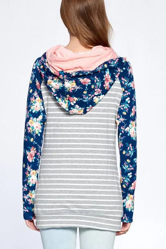 "Peeking Peach" Double Hooded SIde Zip Hoodie