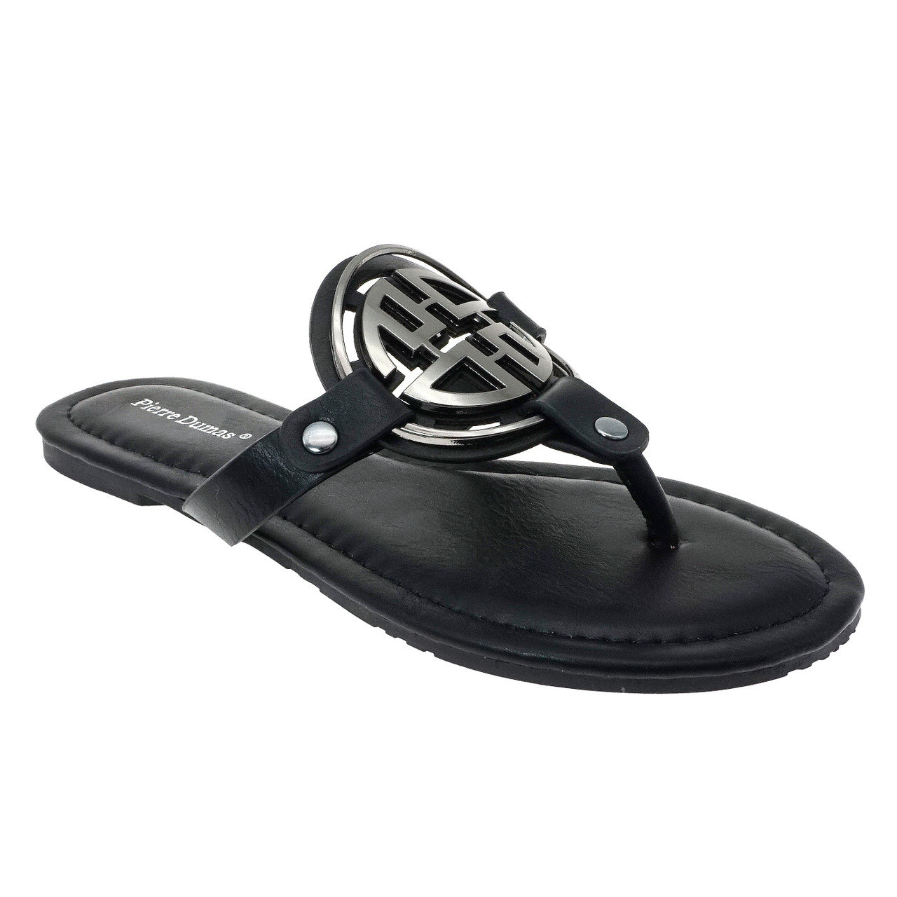 Pierre Dumas Designer Inspired Sandal (Black with Pewter Design)