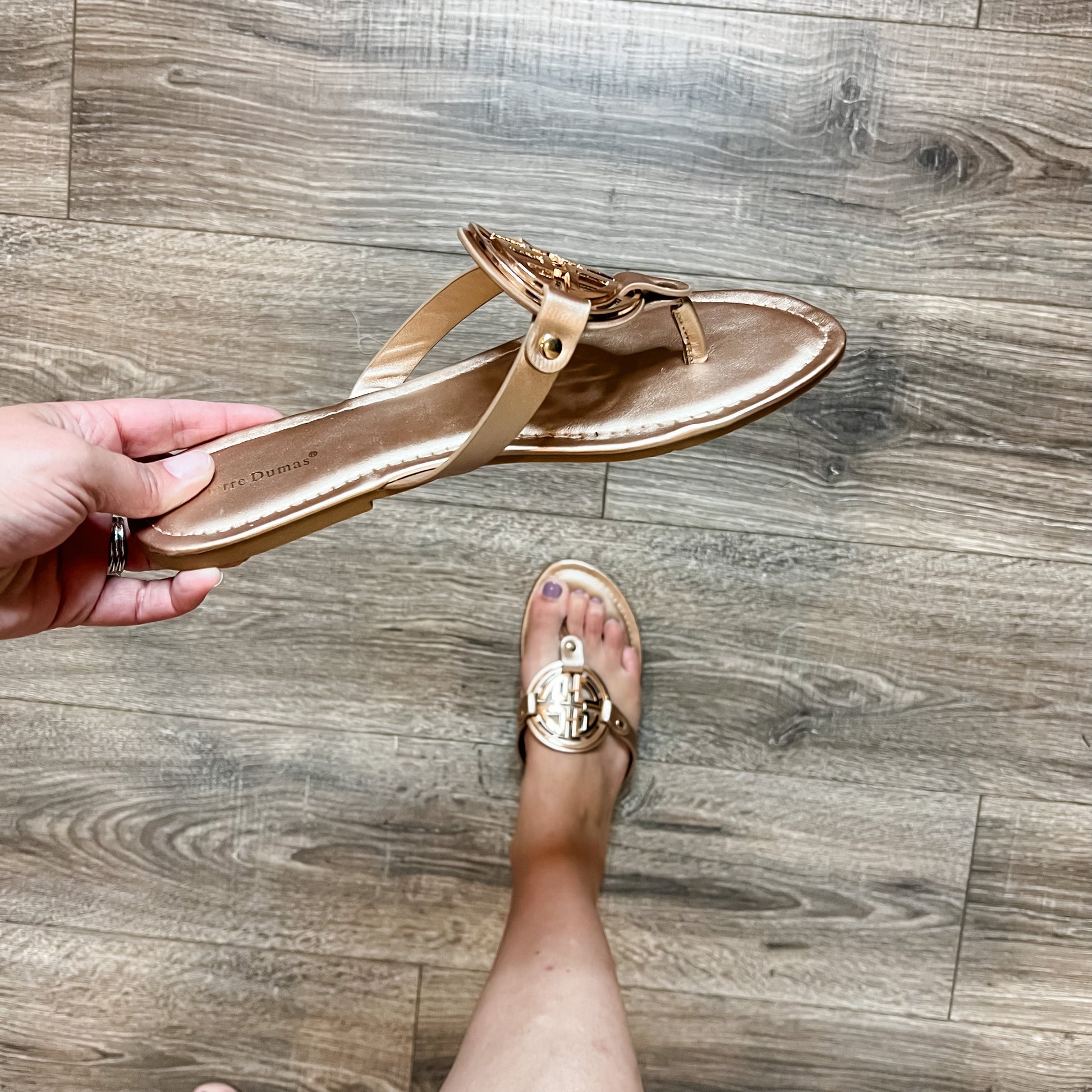 Pierre Dumas Designer Inspired Sandal (Rose Gold with Gold Design)