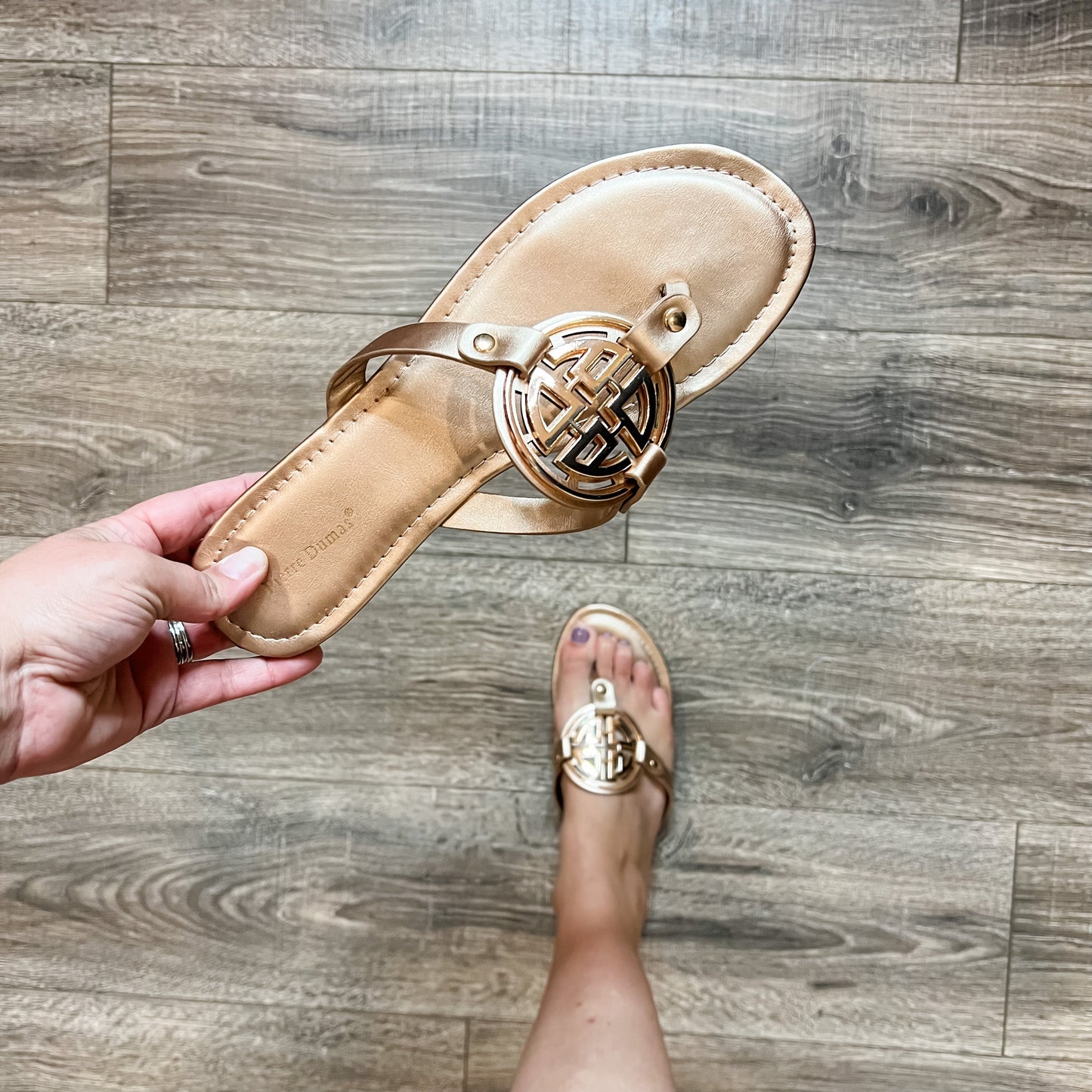 Pierre Dumas Designer Inspired Sandal (Rose Gold with Gold Design)