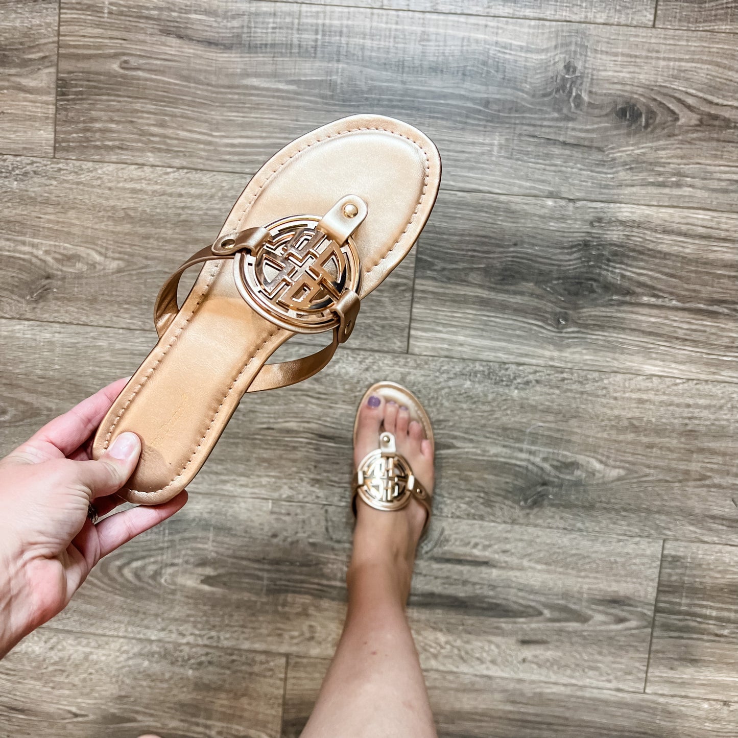 Pierre Dumas Designer Inspired Sandal (Rose Gold with Gold Design)