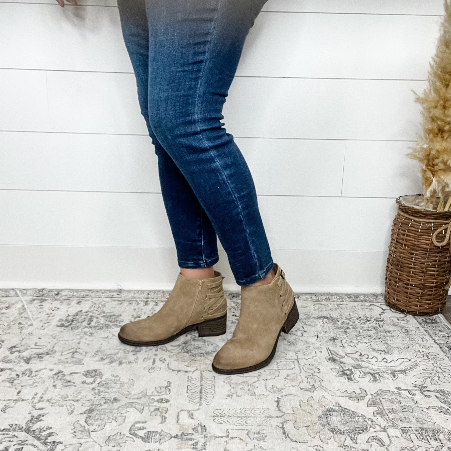 Pierre Dumas "Gossip" Nubuc Lace Up Detail with Side Zip Bootie (Taupe)