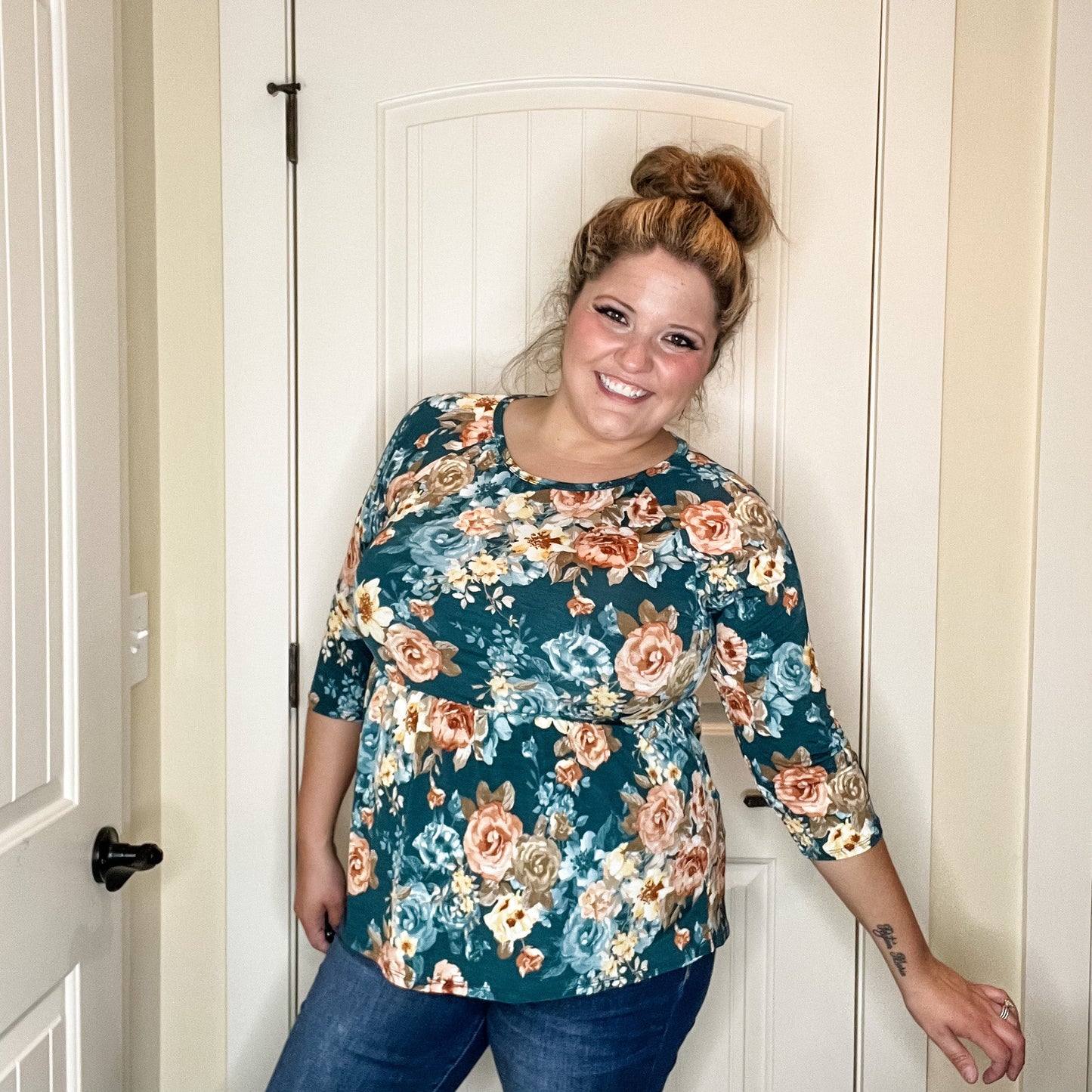 "Pisces" Floral 3/4 Sleeve Babydoll