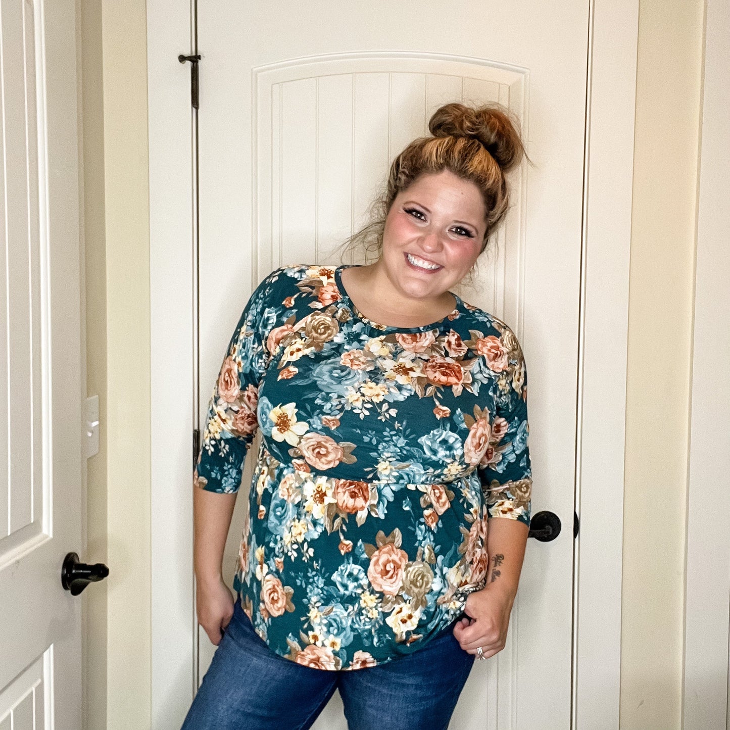 "Pisces" Floral 3/4 Sleeve Babydoll