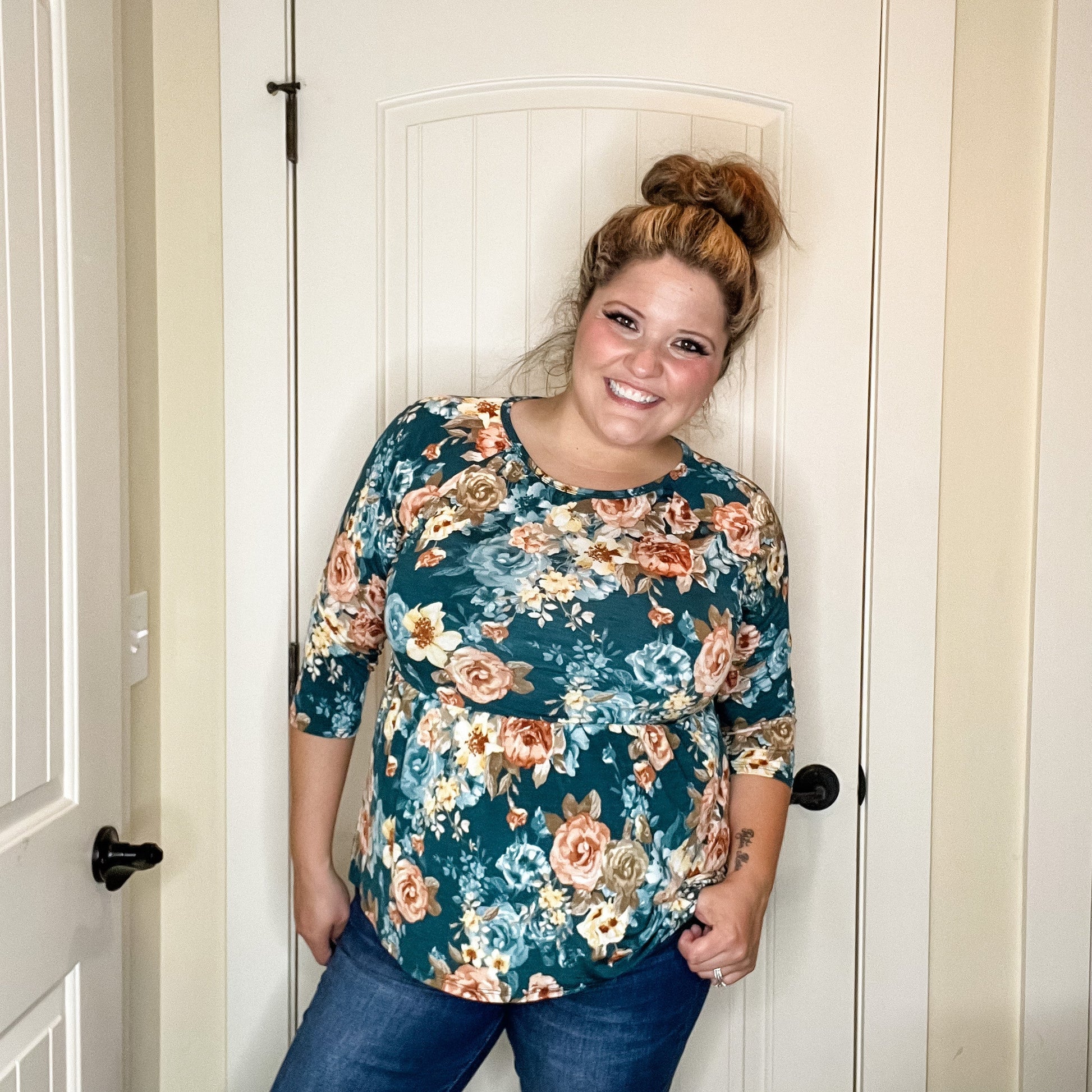 "Pisces" Floral 3/4 Sleeve Babydoll