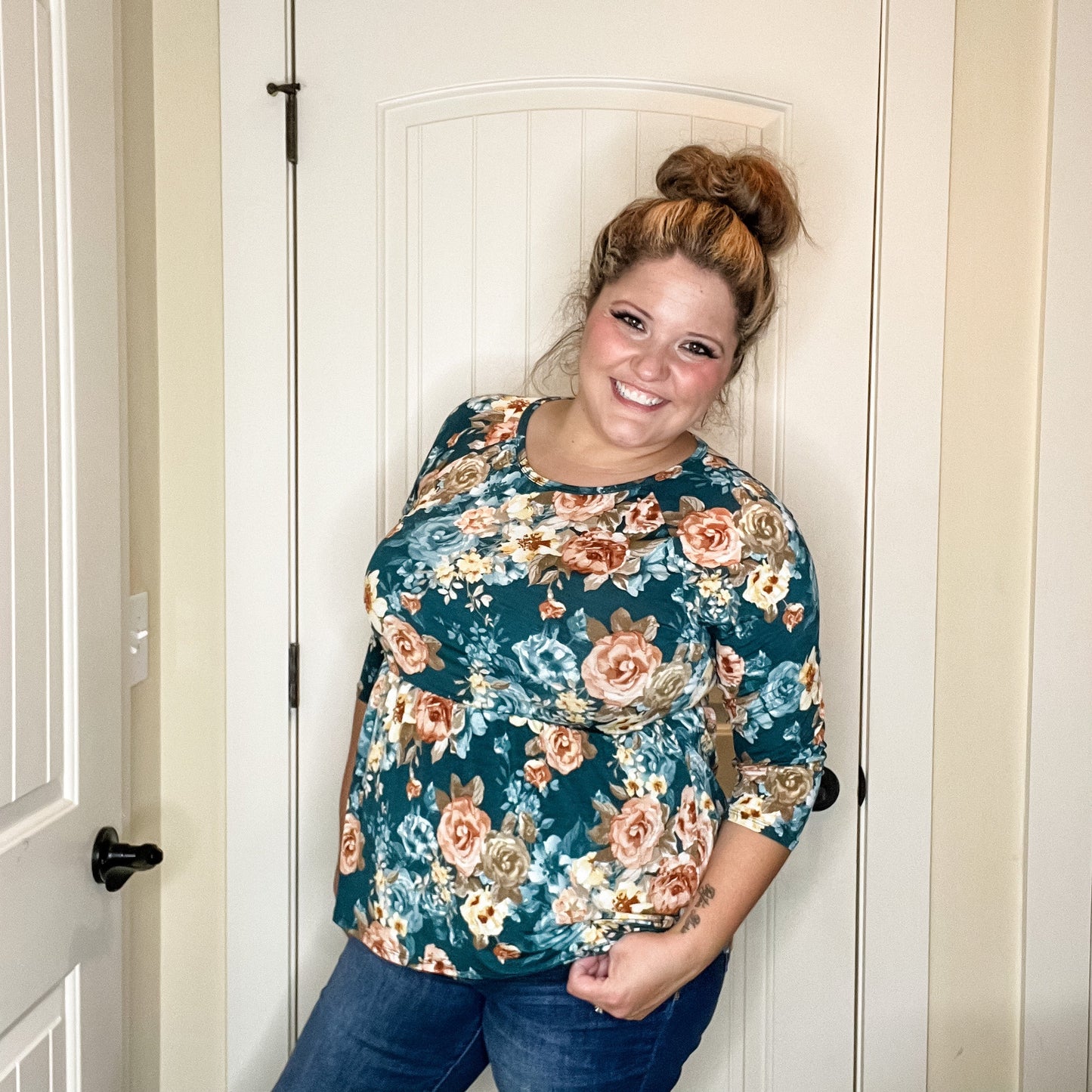 "Pisces" Floral 3/4 Sleeve Babydoll