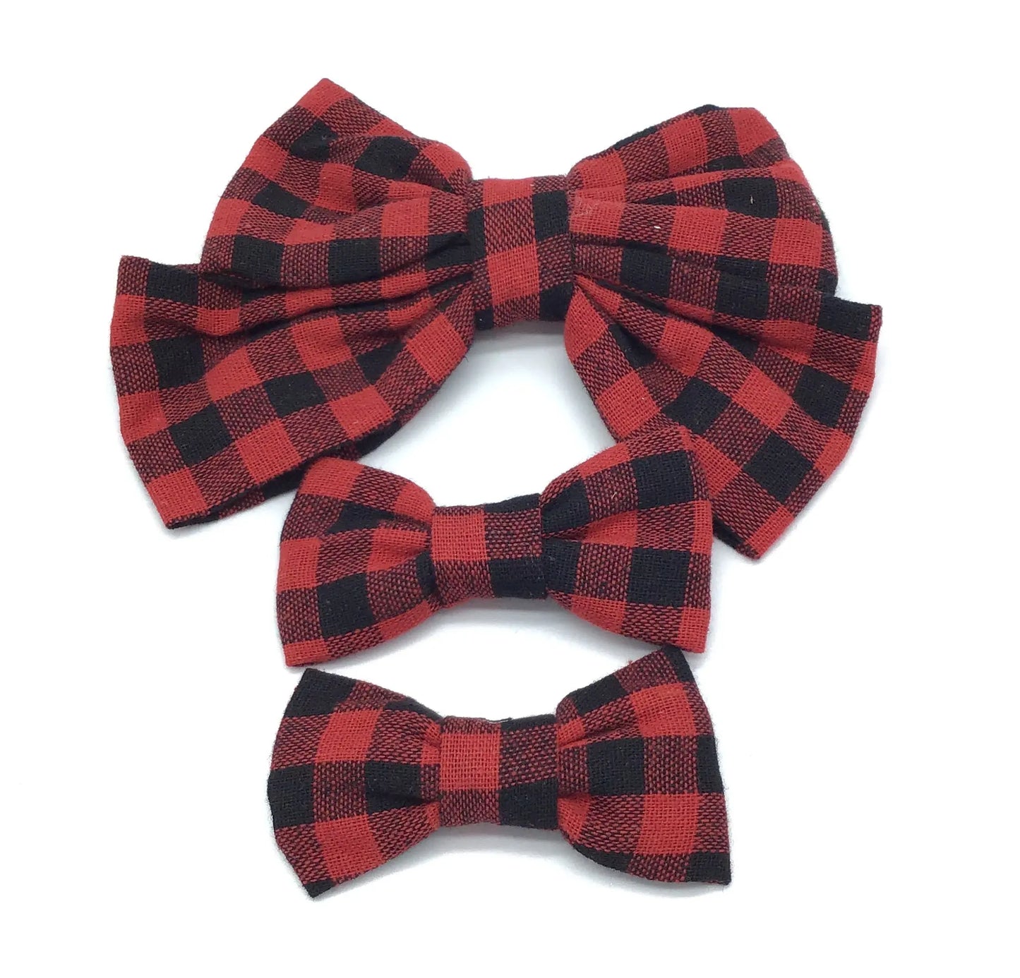 Plaid Trio Bow Set (Black & Red)
