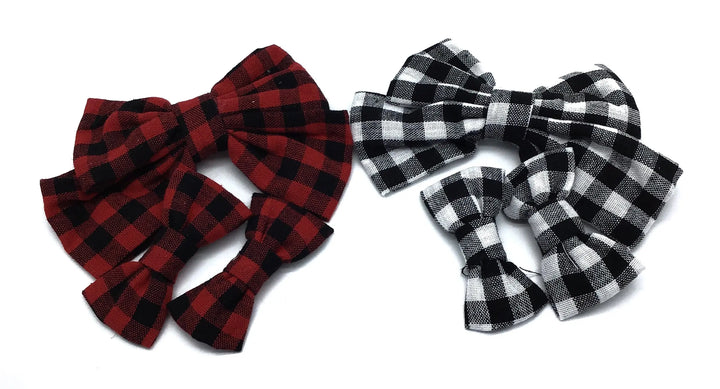 Plaid Trio Bow Set (Black & Red)