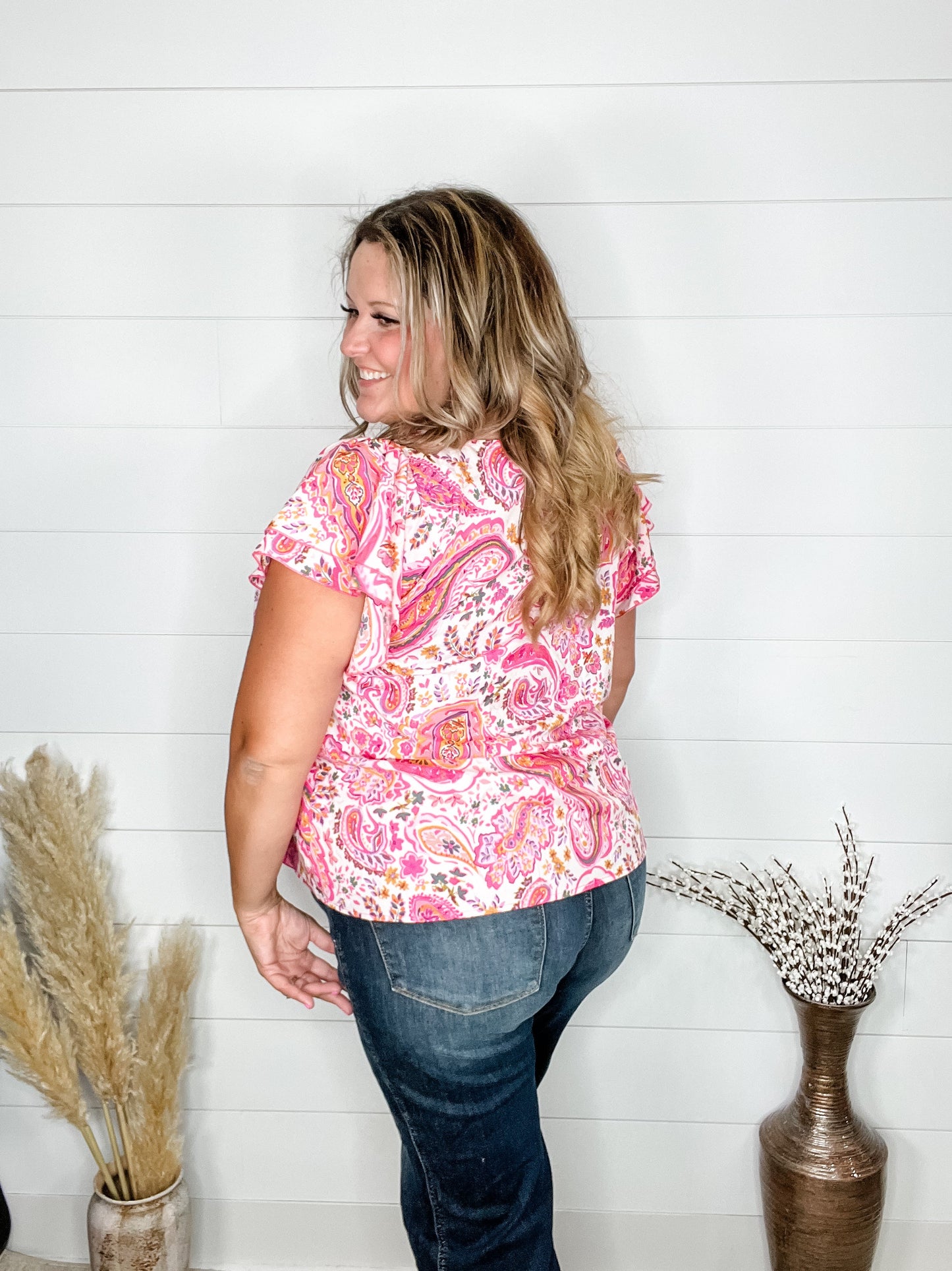 "Platitude" Square Neck Ruffle Short Sleeve