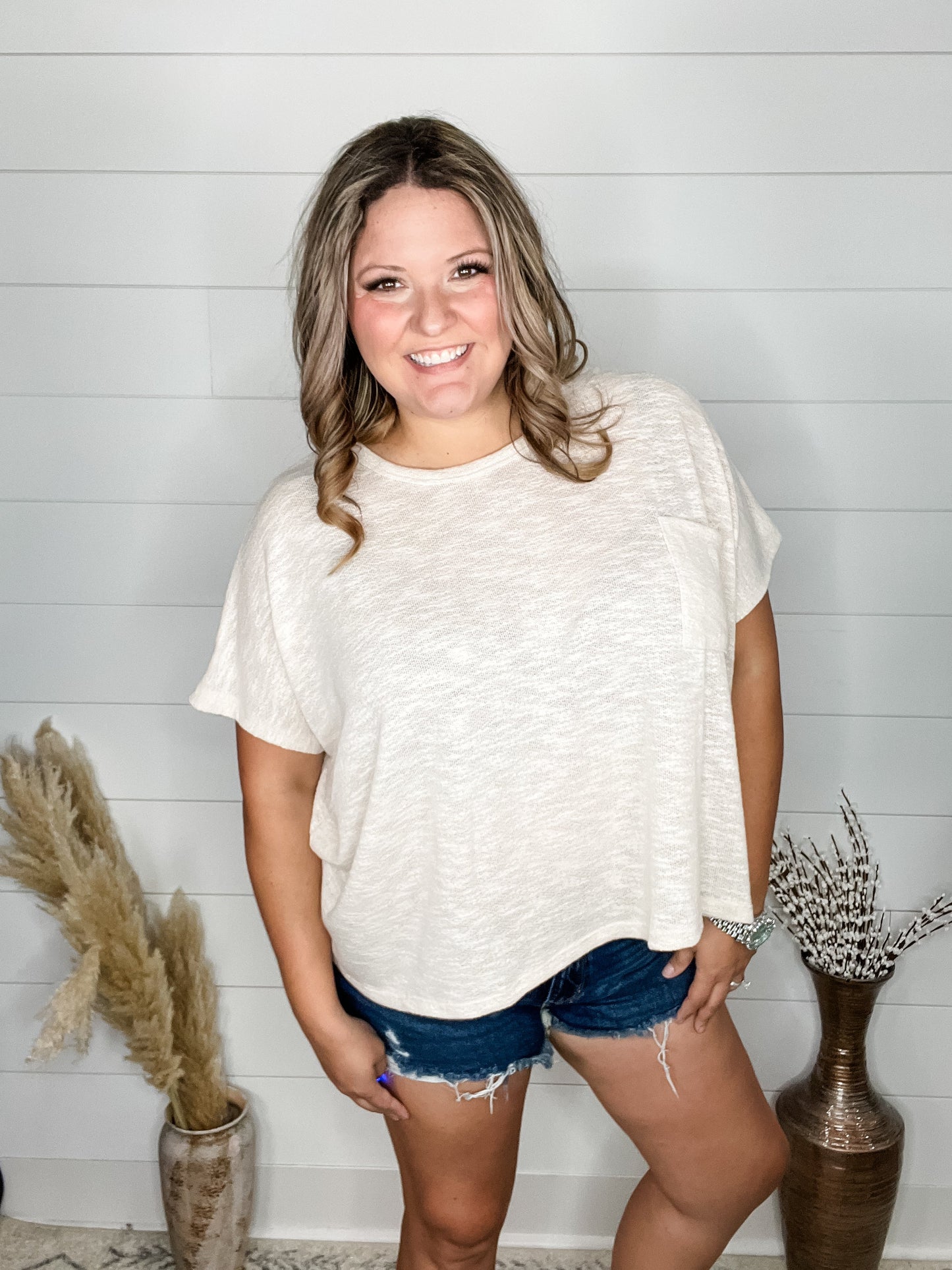 "Ponder" Oversized Hacci Tee with Chest Pocket (Ponder