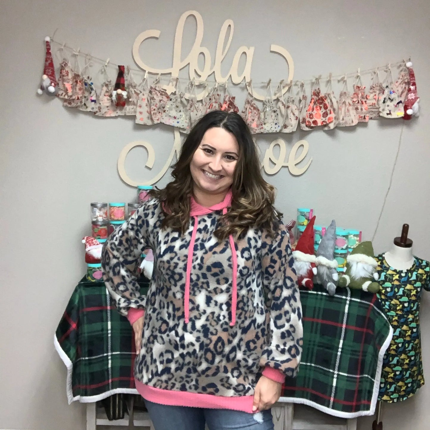 "Pretty Kitty" Waffle Texture Accents Fleece Animal Print Hoodie