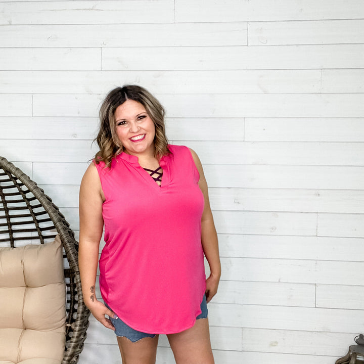 "Put Together" Split Neck Tank (Fuchsia)