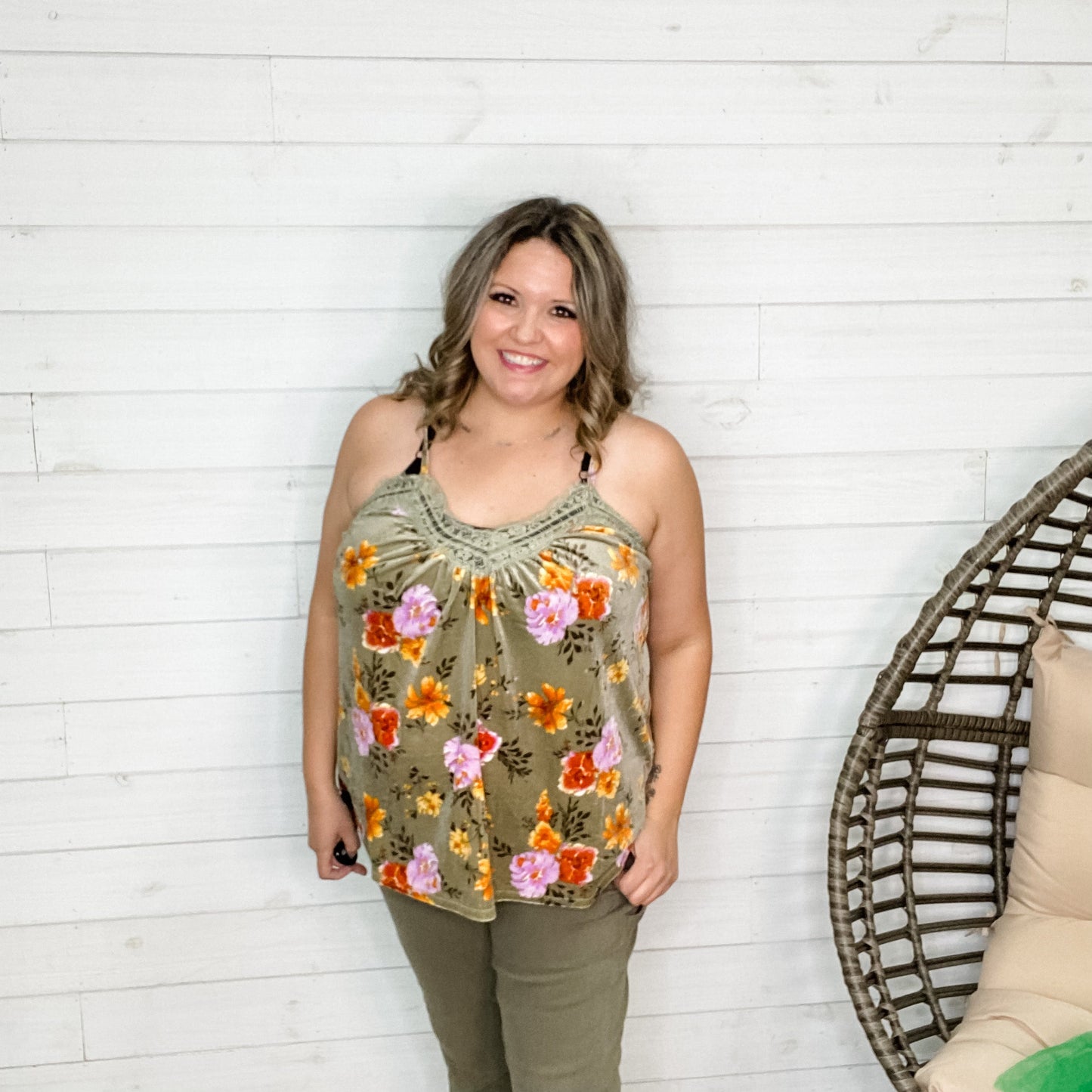 "Raine" Floral Velvet Adjustable Strap Cami