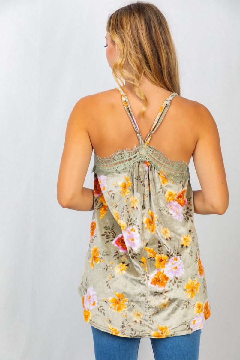 "Raine" Floral Velvet Adjustable Strap Cami