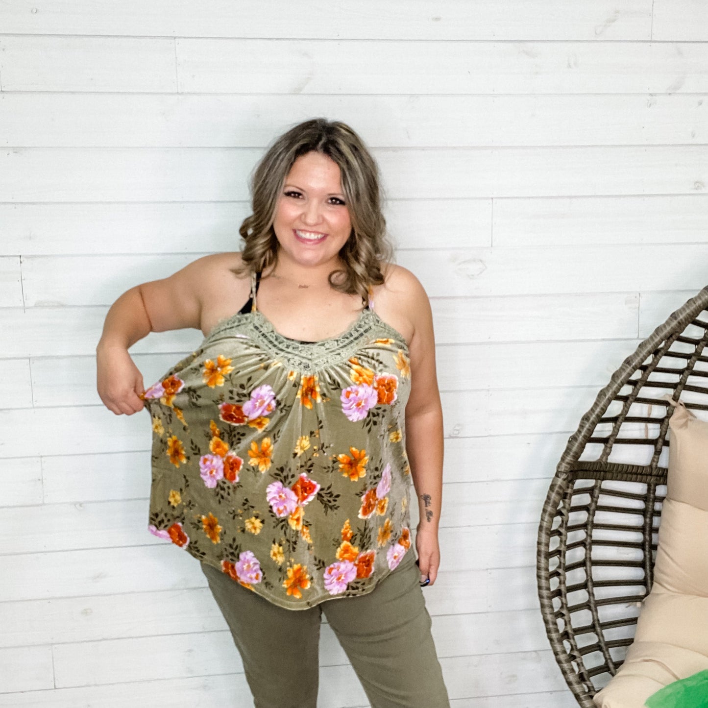 "Raine" Floral Velvet Adjustable Strap Cami