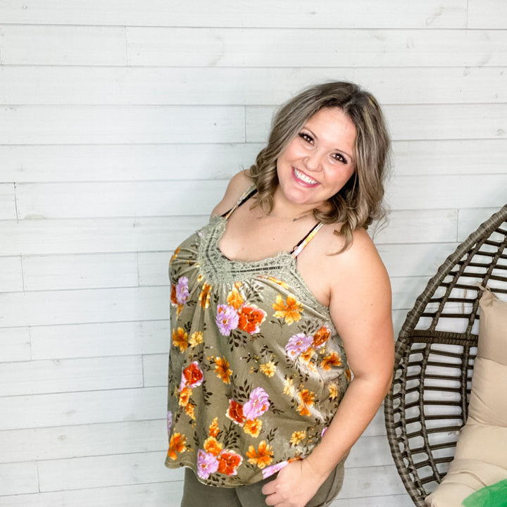 "Raine" Floral Velvet Adjustable Strap Cami