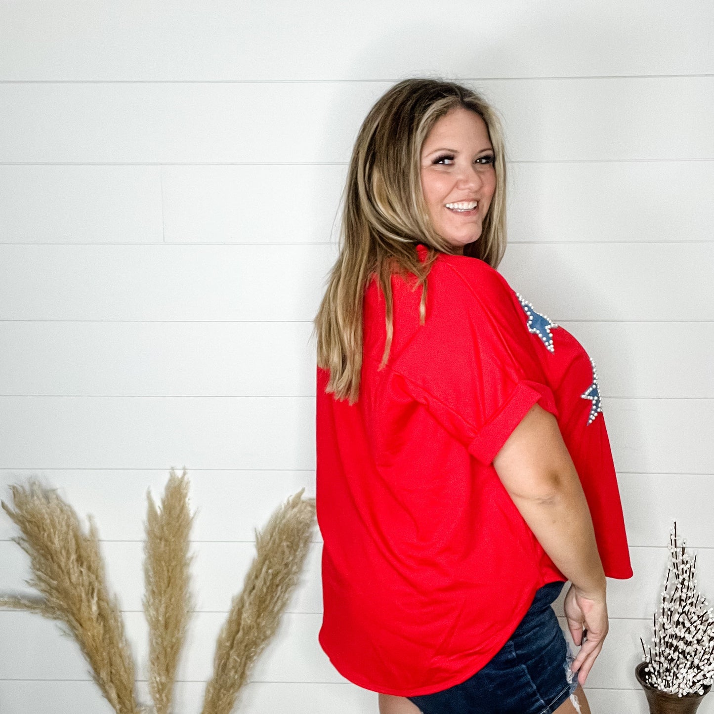 "Reach For The" Stars and Pearl Embellished Short Sleeve