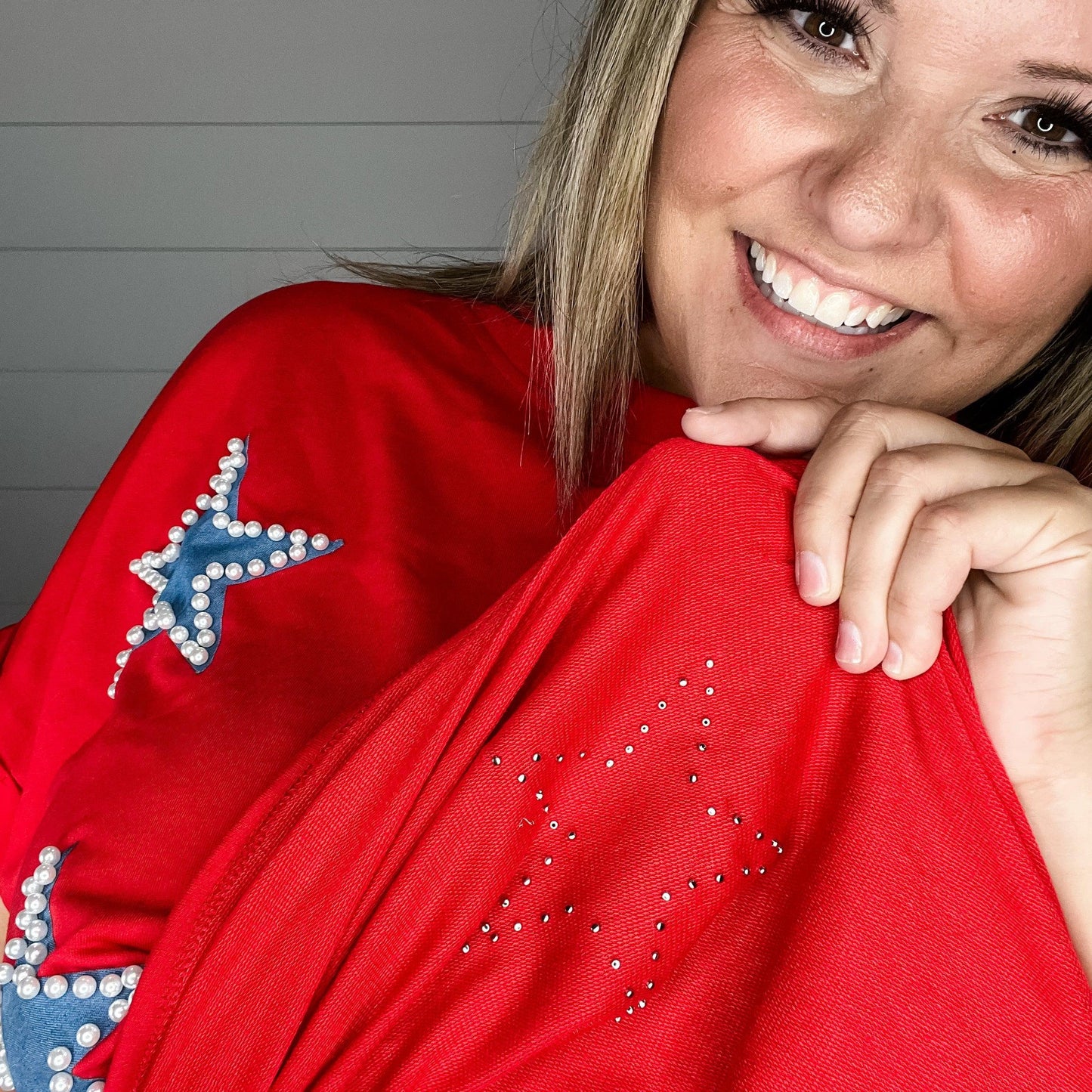 "Reach For The" Stars and Pearl Embellished Short Sleeve