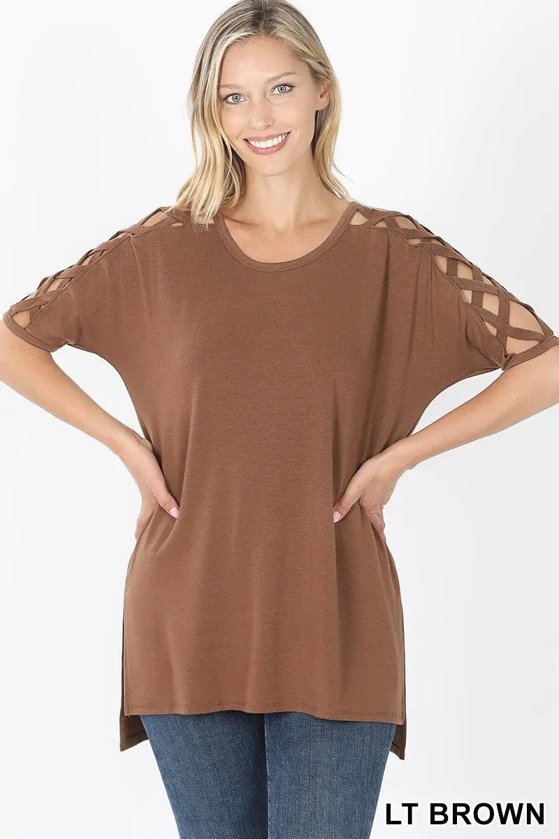 "Reagan" Lattice Sleeve Top (Multiple Colors)