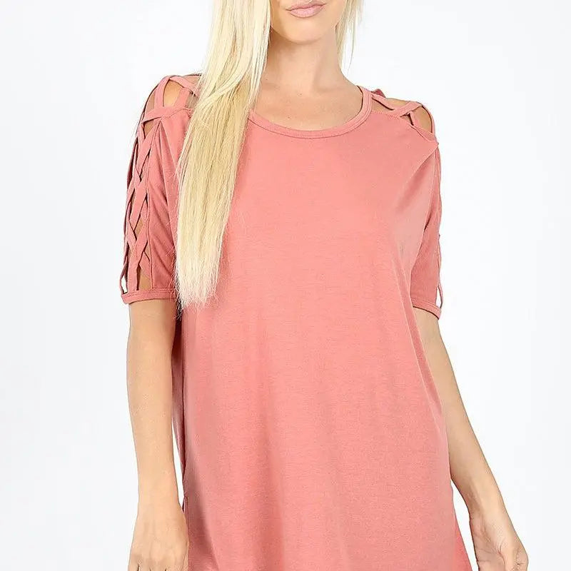 "Reagan" Lattice Sleeve Top (Multiple Colors)