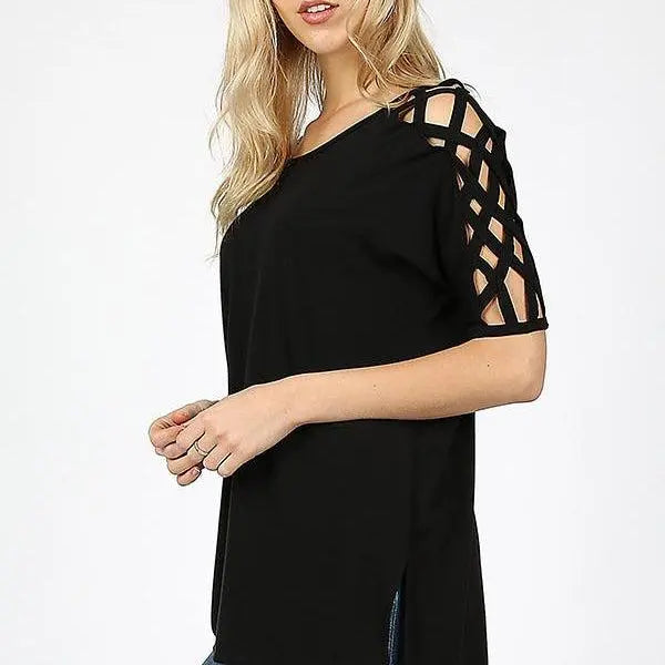 "Reagan" Lattice Sleeve Top (Multiple Colors)