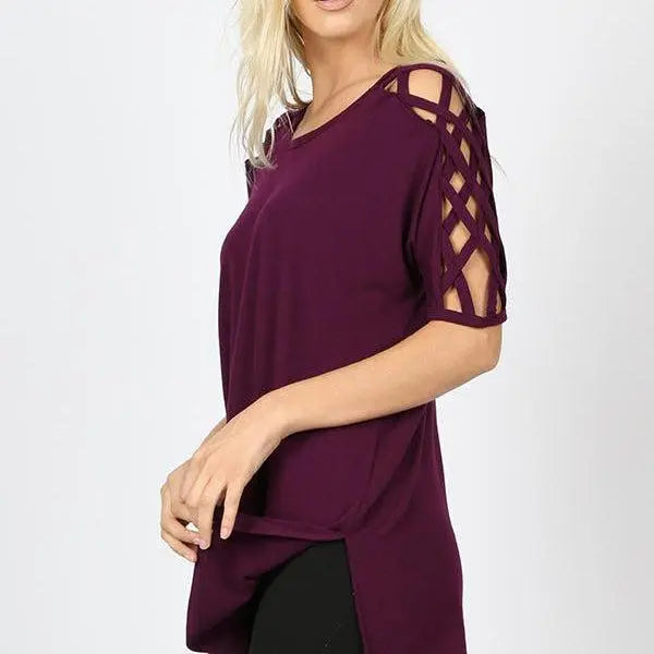 "Reagan" Lattice Sleeve Top (Multiple Colors)