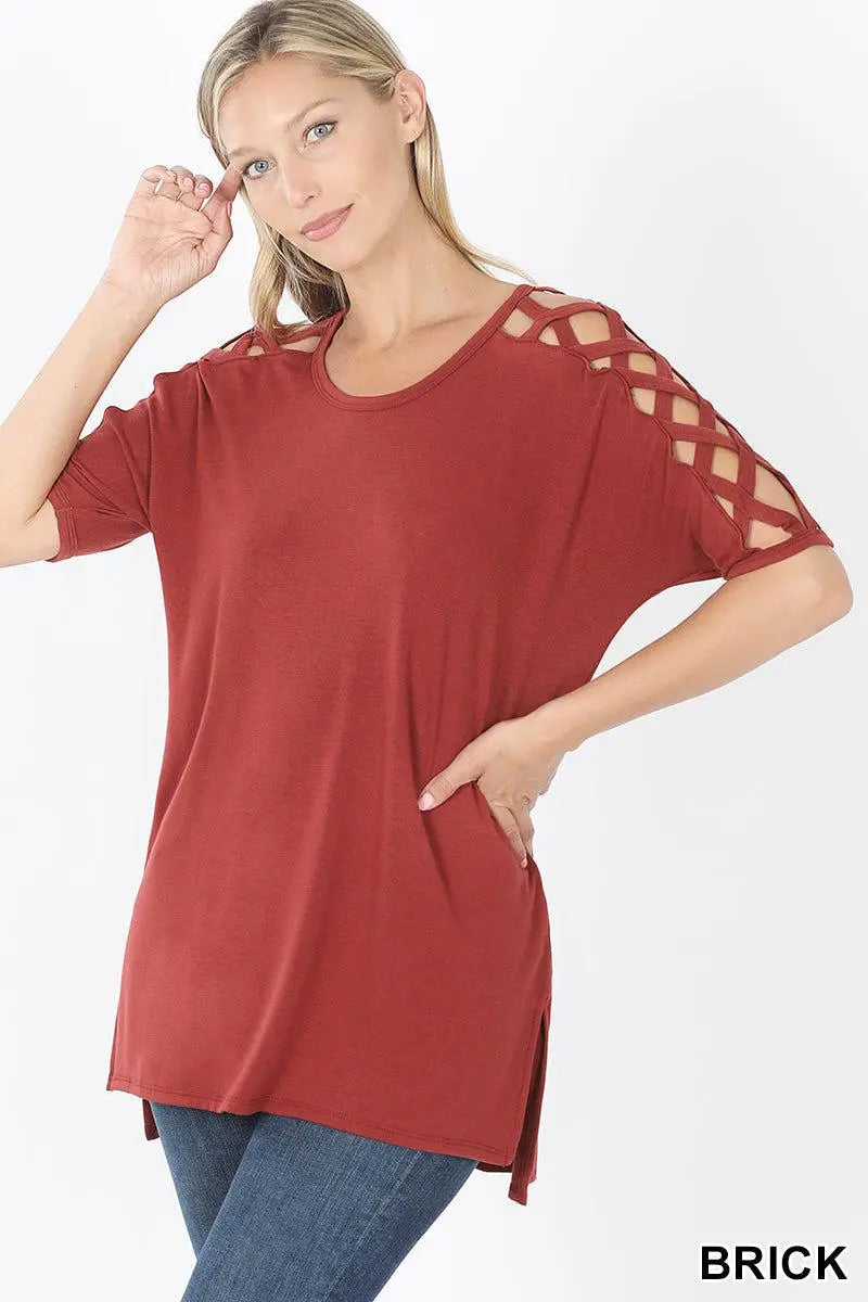 "Reagan" Lattice Sleeve Top (Multiple Colors)