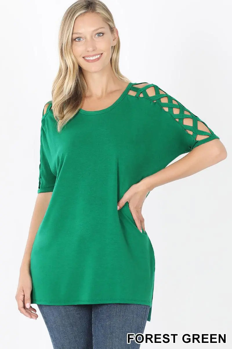 "Reagan" Lattice Sleeve Top (Multiple Colors)