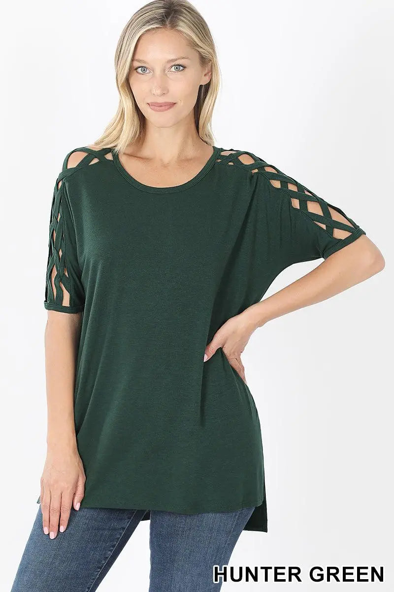 "Reagan" Lattice Sleeve Top (Multiple Colors)