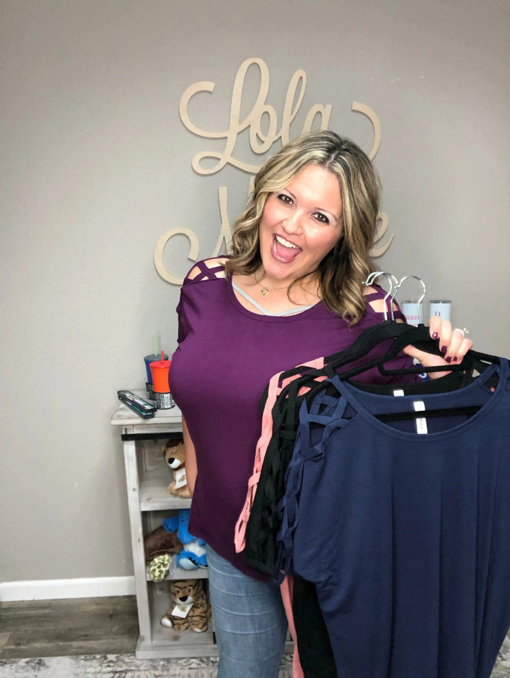 "Reagan" Lattice Sleeve Top (Multiple Colors)