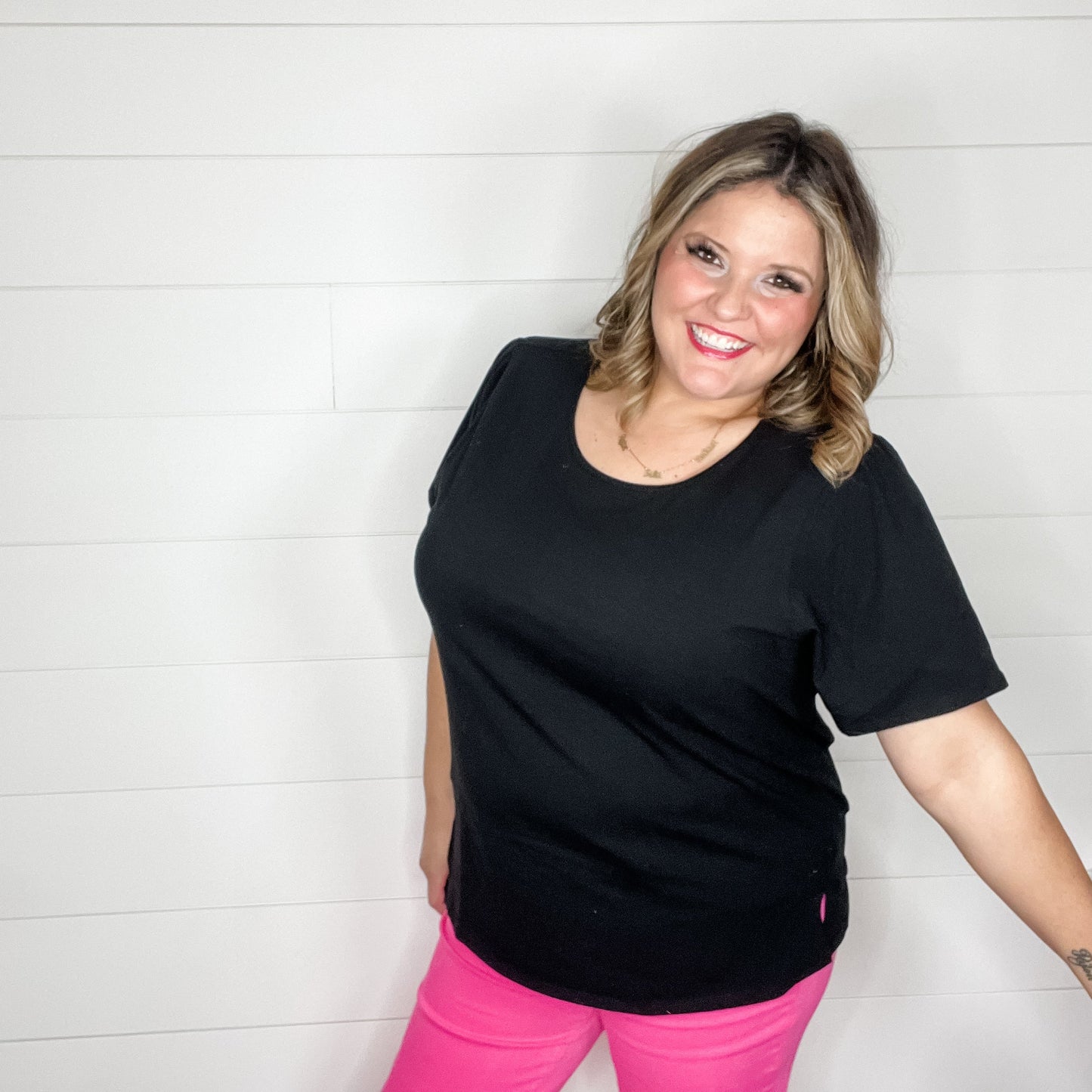 "Rearview" Short Sleeve with Side Slits (Black)
