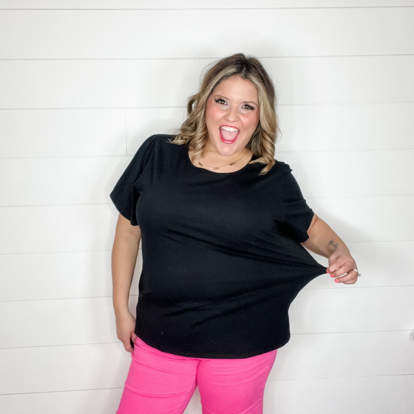"Rearview" Short Sleeve with Side Slits (Black)