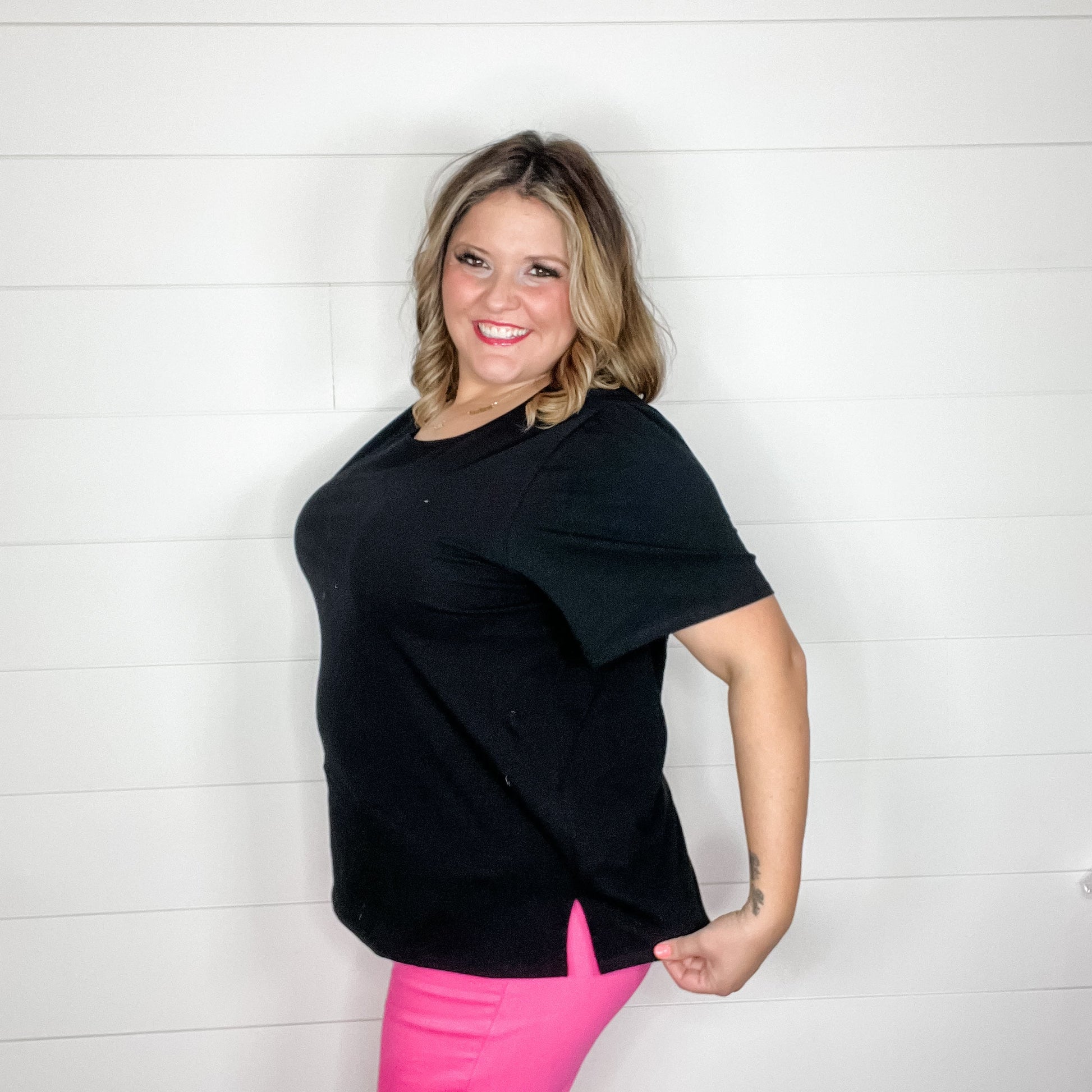 "Rearview" Short Sleeve with Side Slits (Black)