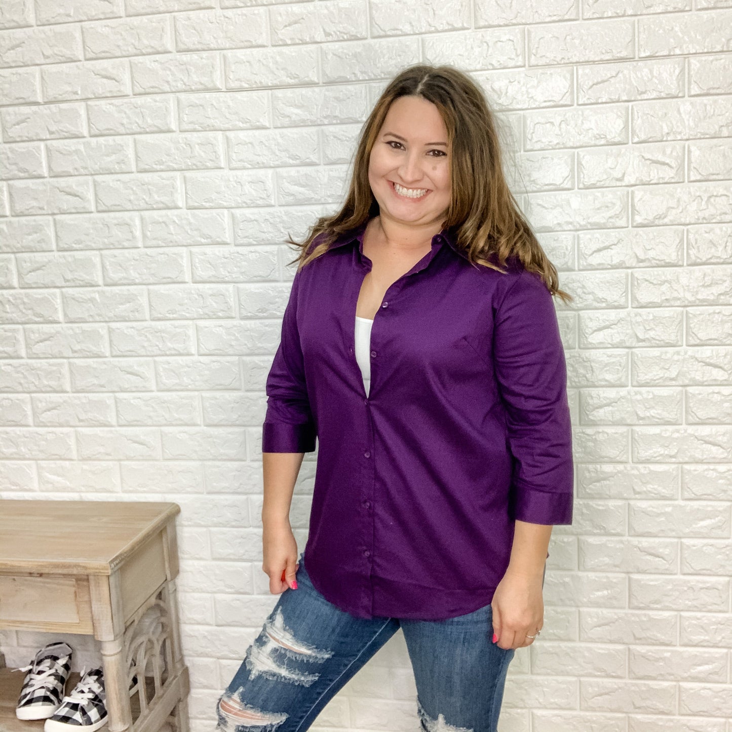 "Regina" 3/4 Sleeve Button Up Shirt