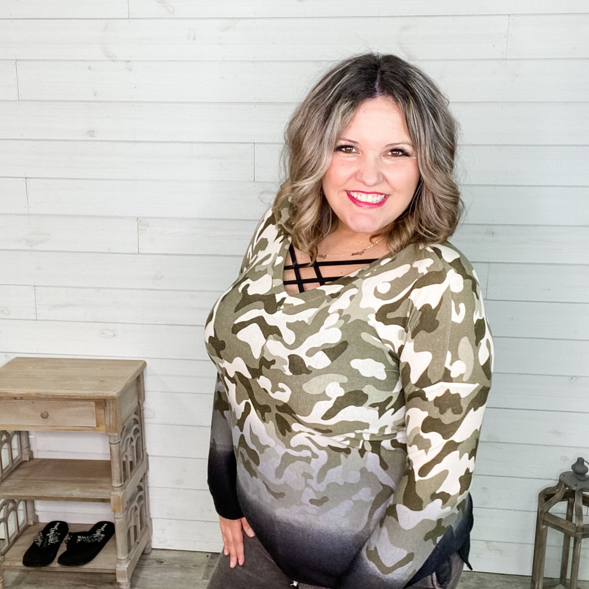 "Regulation" Long Sleeve V-Neck Ombre Camo