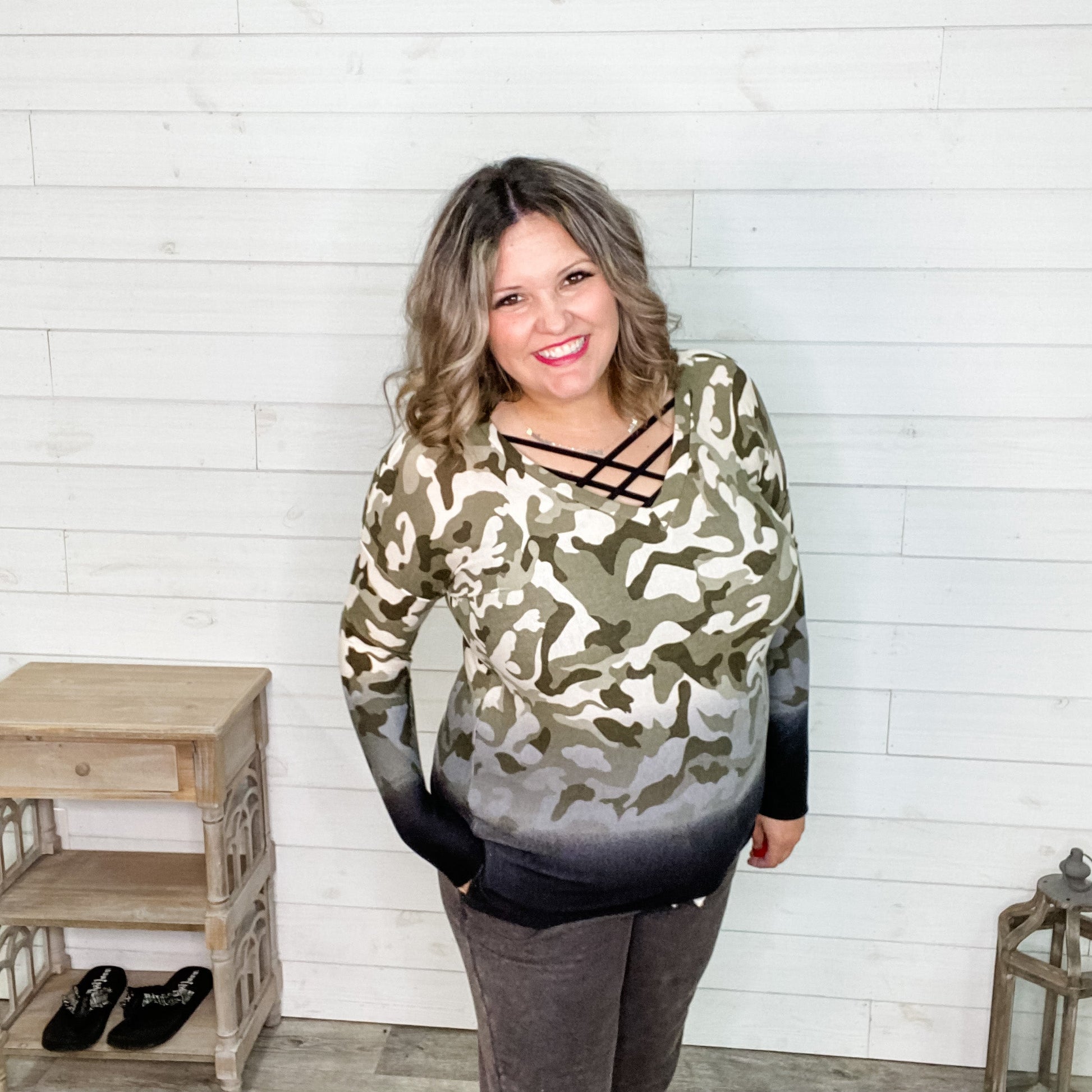 "Regulation" Long Sleeve V-Neck Ombre Camo