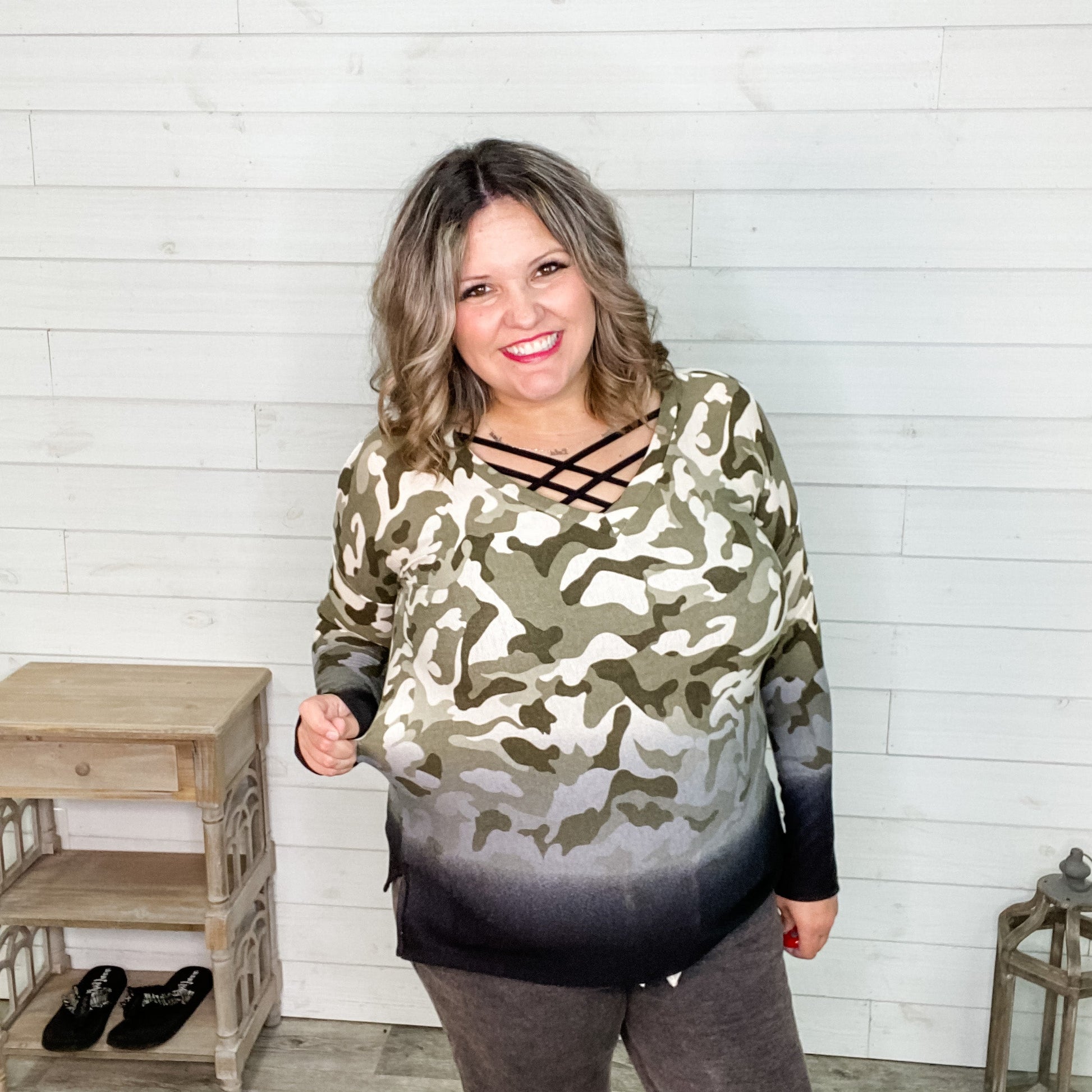 "Regulation" Long Sleeve V-Neck Ombre Camo