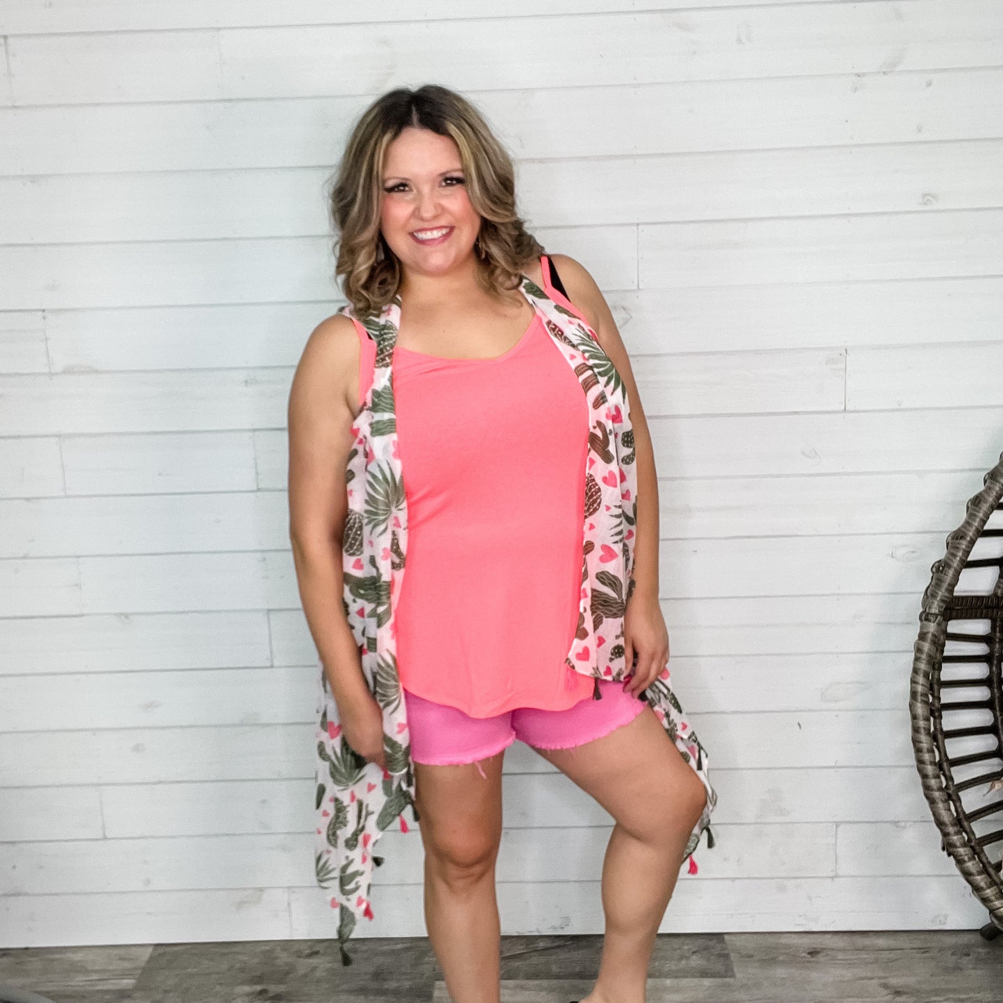 Reversible Spaghetti Strap Tank (Neon Coral Pink)