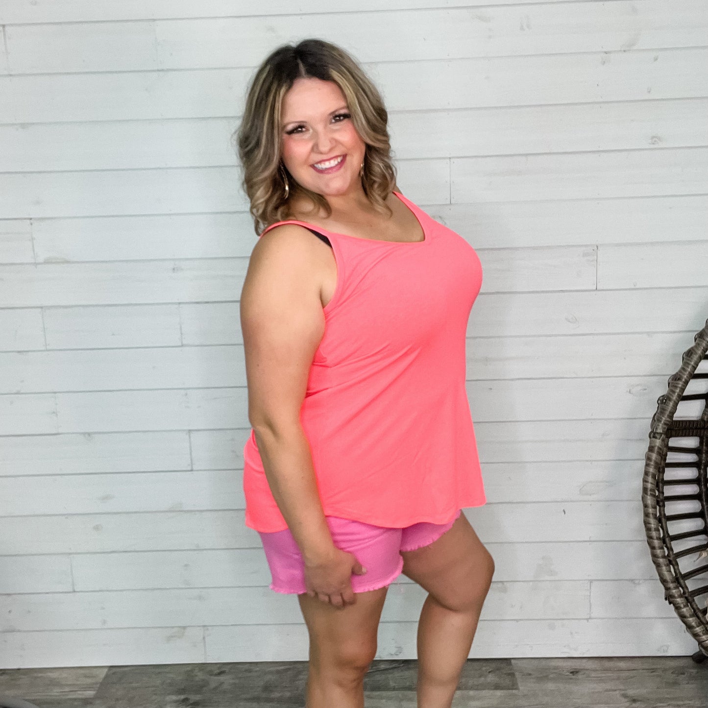 Reversible Spaghetti Strap Tank (Neon Coral Pink)