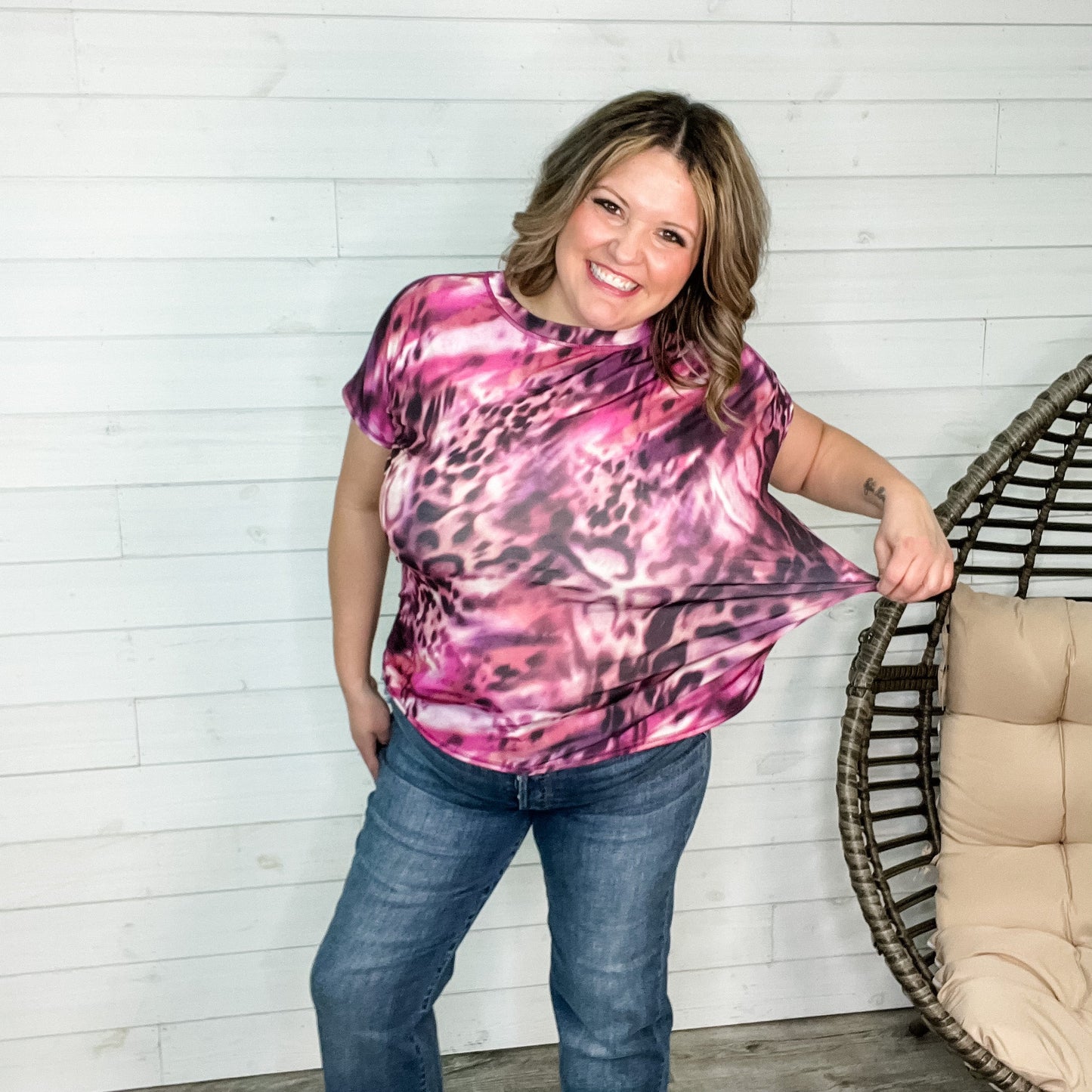 "Rhyme" Animal Print Round Neck Tee